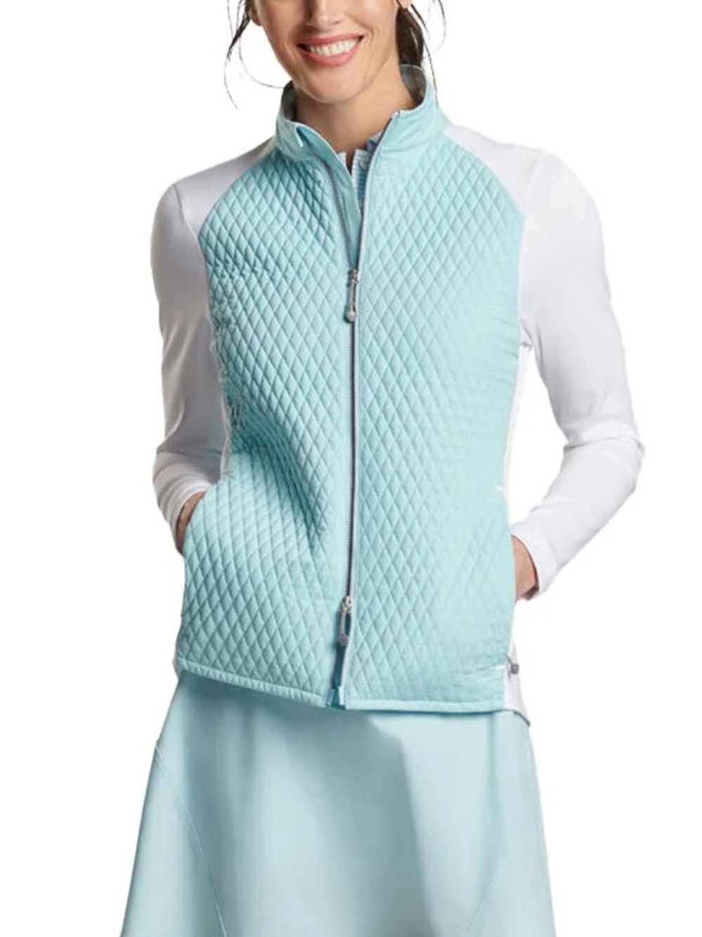 Peter Millar Women's Merge Hybrid Golf Jacket - Blue Spruce/ White Size XL